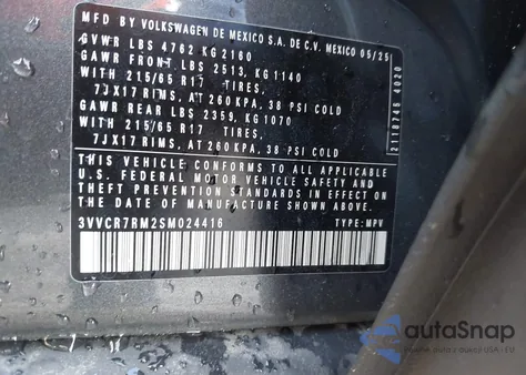 2025 Volkswagen Tiguan 2.0T S z USA, uszkodzony, nr VIN 3VVCR7RM2SM024416